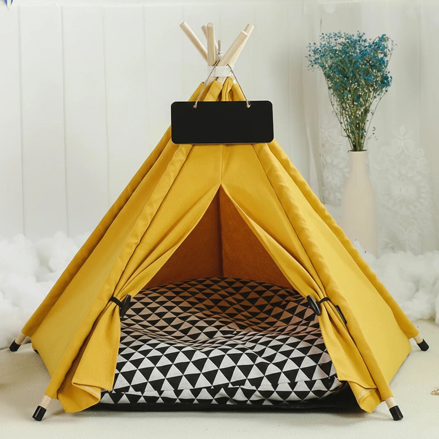 tente tipi chat jaune moutarde coussin confort