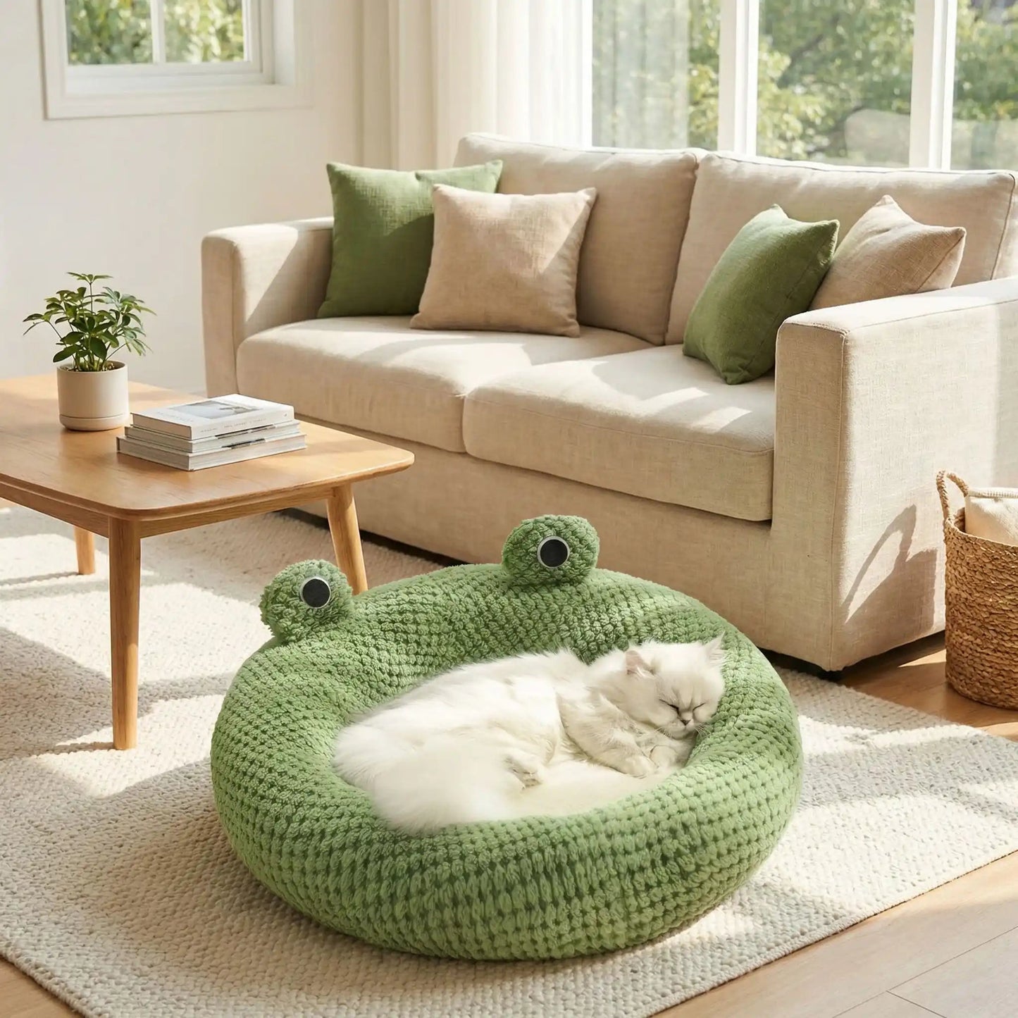 panier chat design grenouille déco salon beige