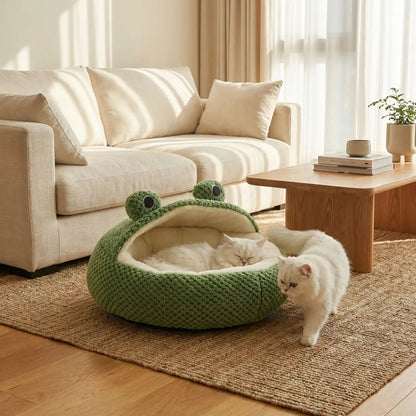 panier chat design grenouille décoration salon beige chat