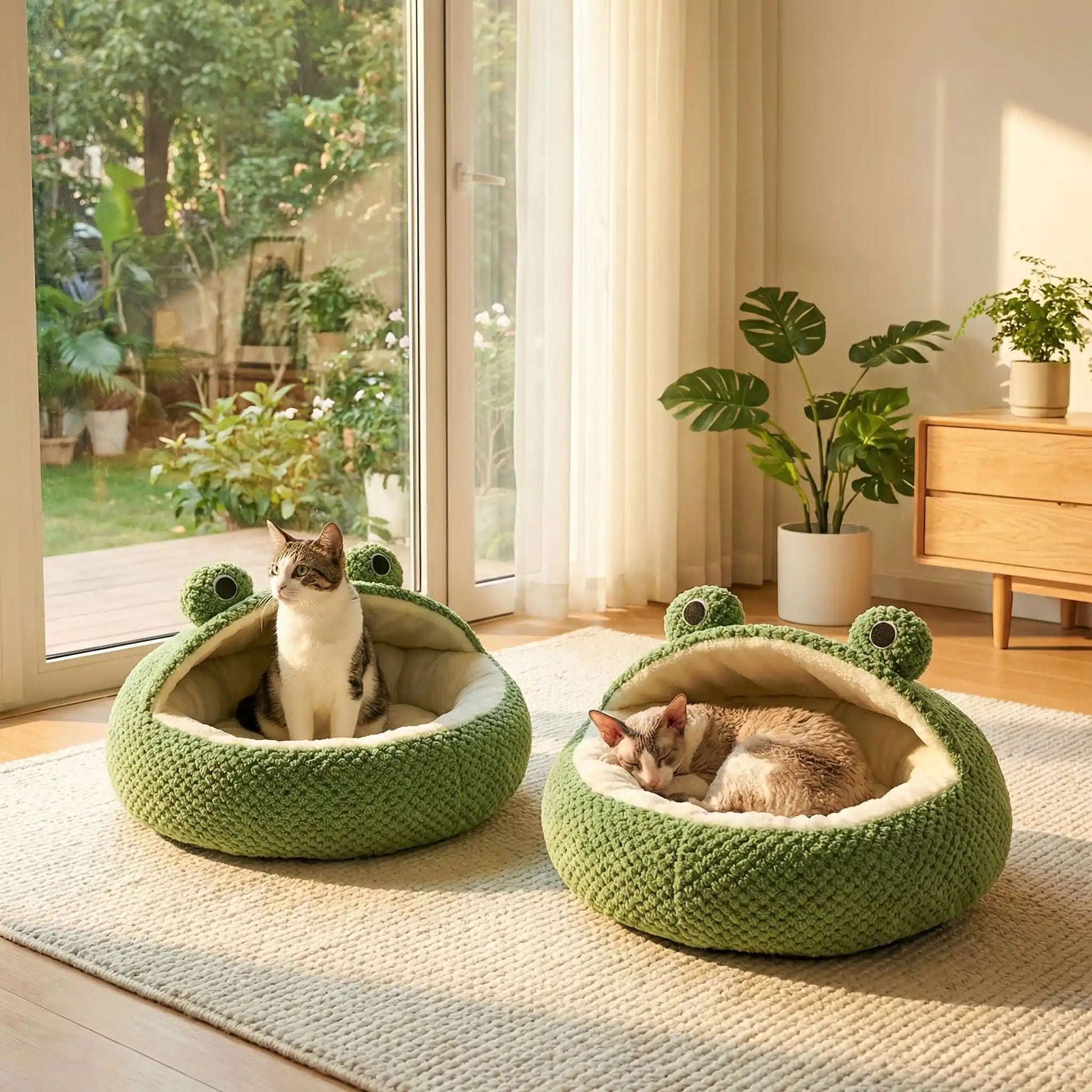 panier chat design grenouille pour plusieurs chats intérieur