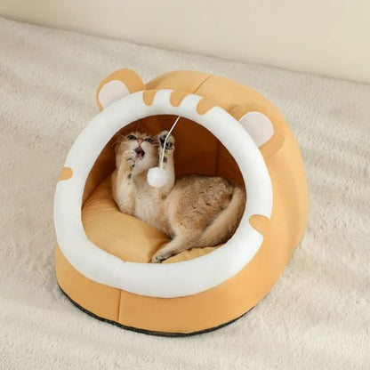 panier chat coton orangé chat joue balle suspendue
