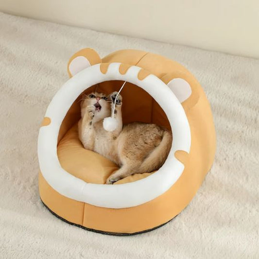 panier chat coton orangé chat joue balle suspendue