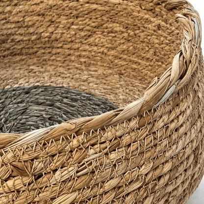 panier chat osier finition tressage détail poignées