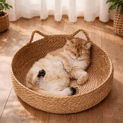 panier chat osier avec chat dormant confort naturel