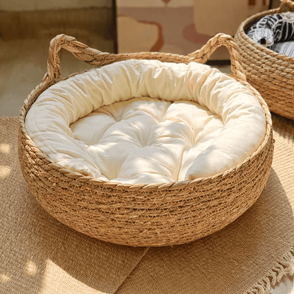 panier chat osier coussin blanc confort moelleux