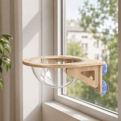panier mural chat en bois naturel avec fixation ventouses