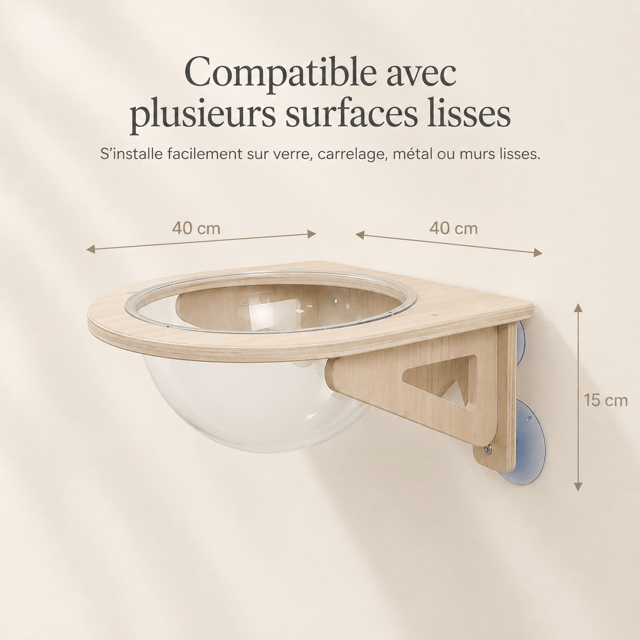 dimensions panier mural chat avec fixation ventouses et structure bois