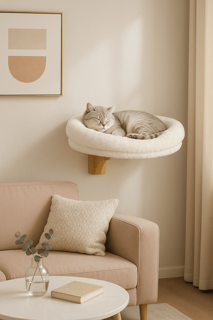 chat fait dodo dedans panier mural chat La Tour Miaou