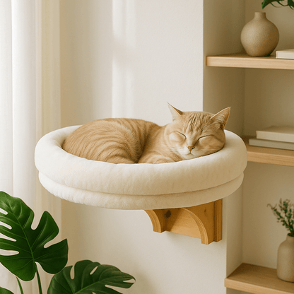 chat dort paisiblement dedans panier mural chat La tour Miaou
