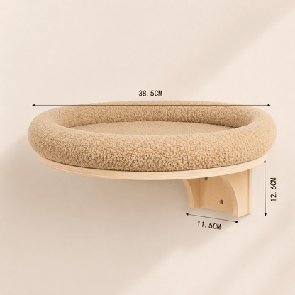 dimensions du panier mural chat en bois naturel avec coussin beige
