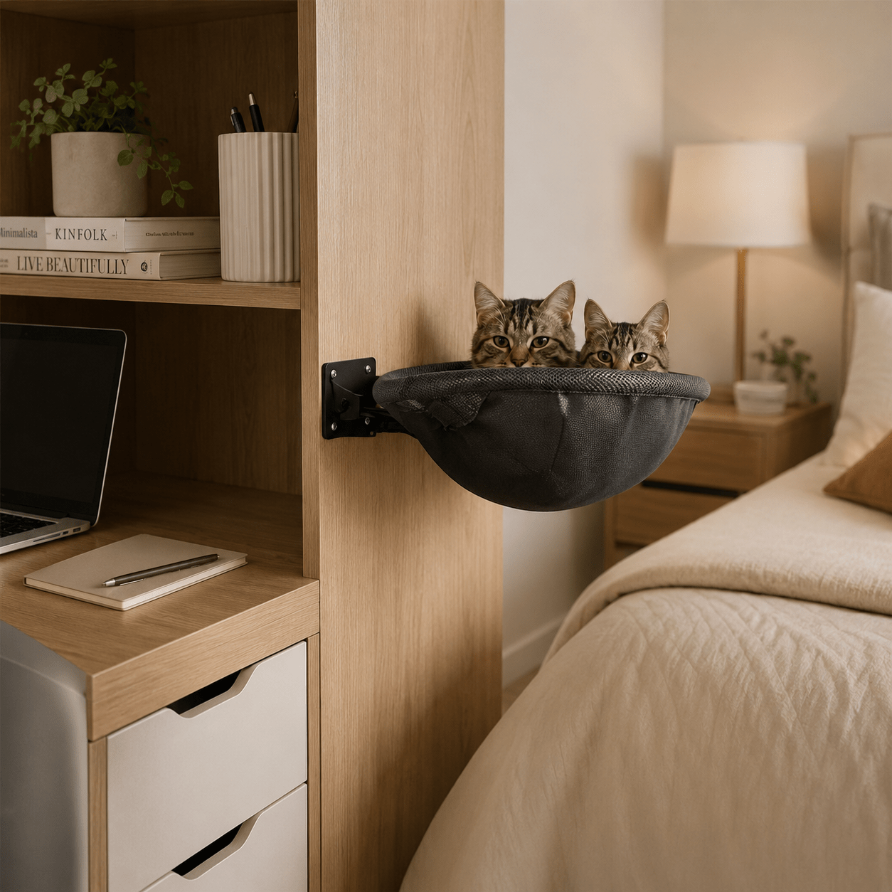 hamac mural chat installé dans une chambre moderne