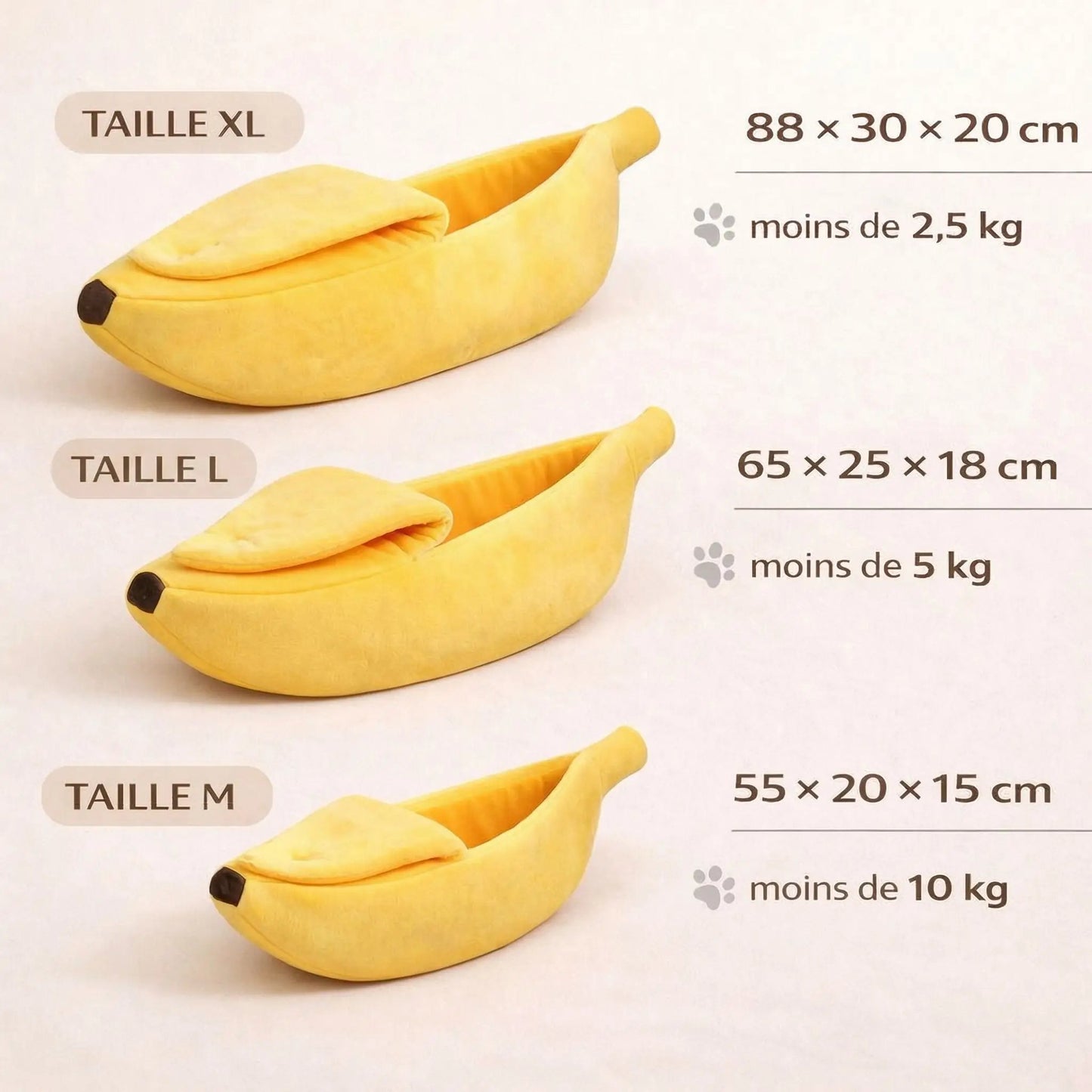 panier pour chat banane tailles m l xl dimensions cm poids