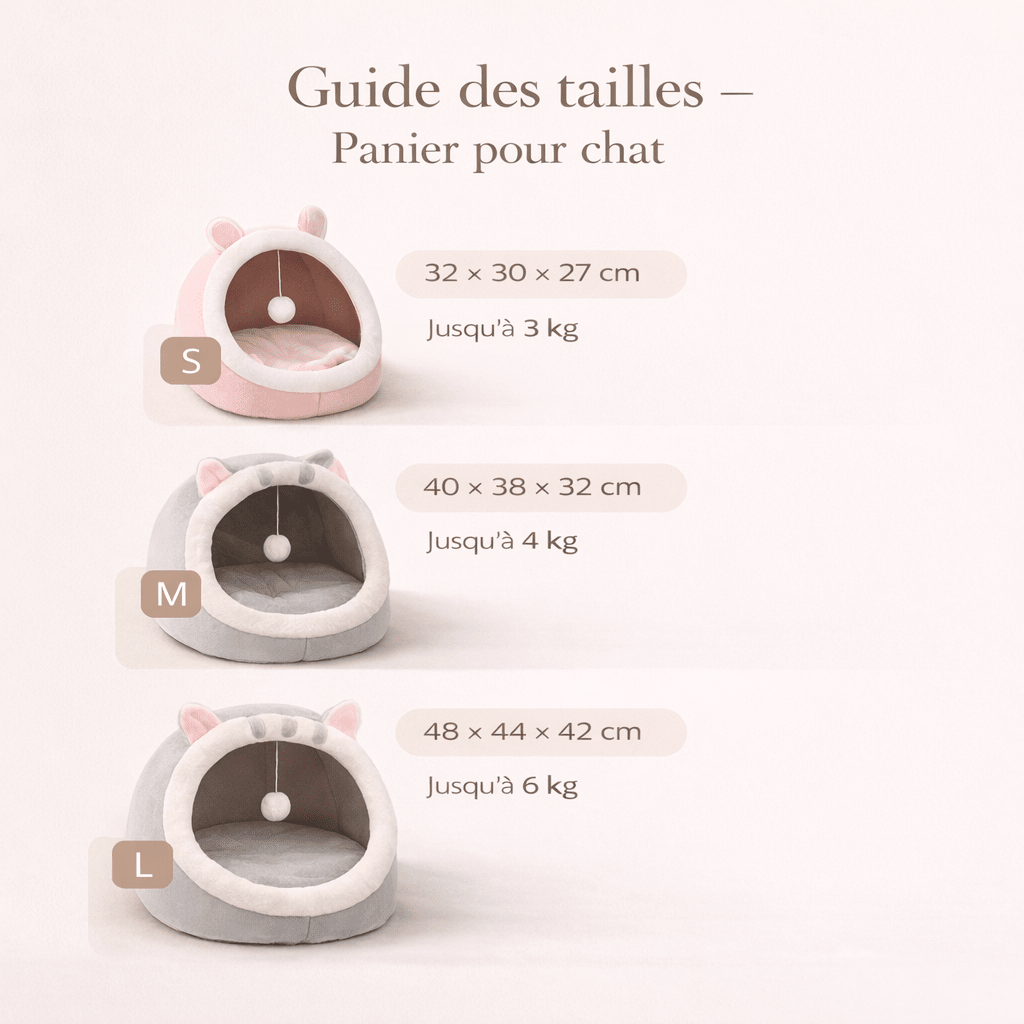 guide tailles panier chat dimensions s m l confort cocooning