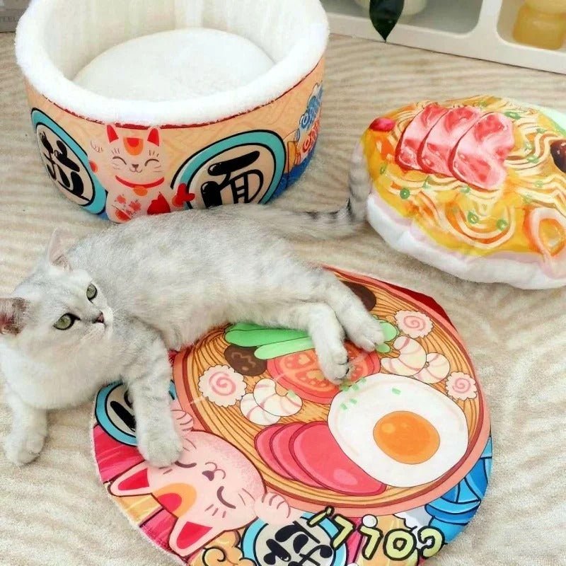 panier pour chat ramen tapis assorti chat allongé
