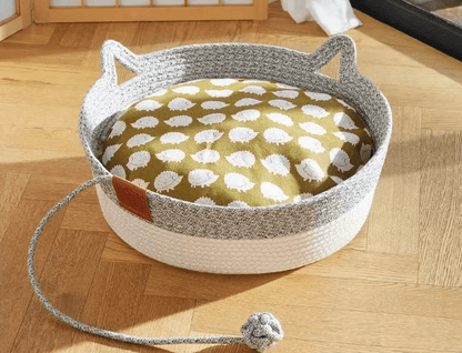 panier pour chat en rotin blanc gris NatureCat