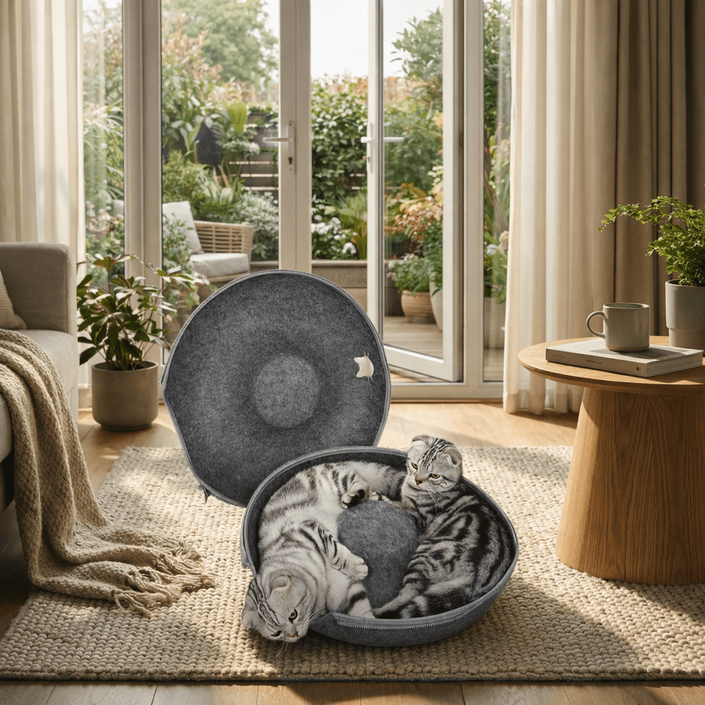 panier pour chat intégration salon beige chic