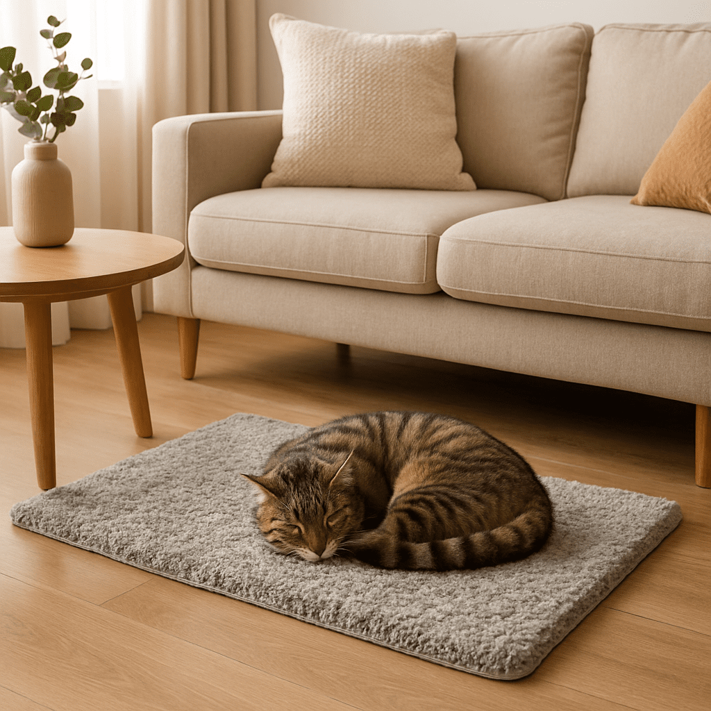tapis chauffant chat fait sieste confort hiver