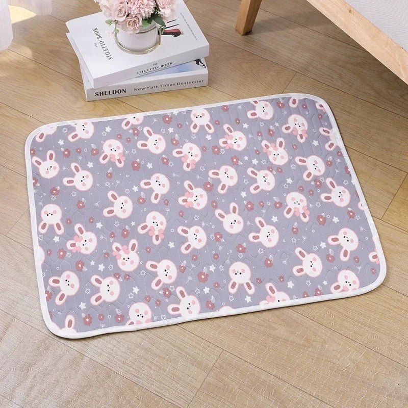tapis rafraichissant chat motif lapins gris