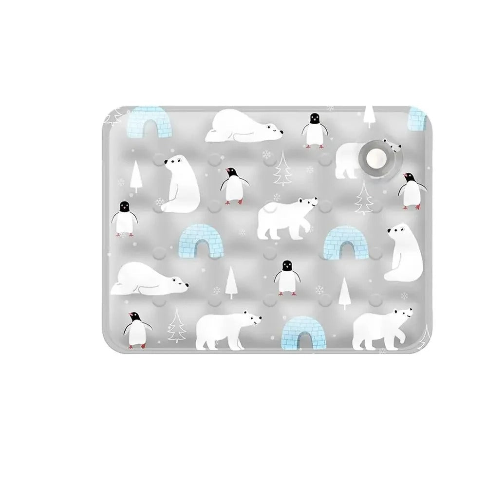 tapis rafraichissant chat couleur gris motif ours polaires pingouins