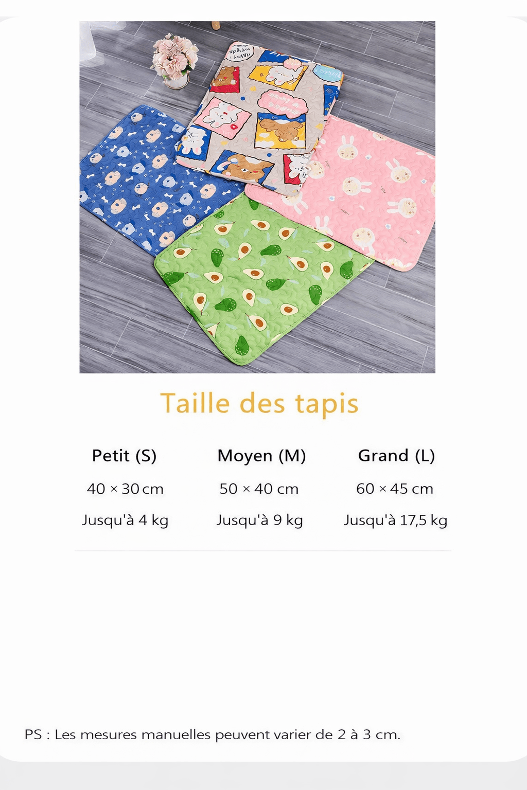tailles tapis rafraichissant pour chat petit moyen grand